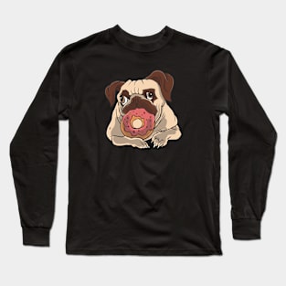 Playful Pug with Donut Long Sleeve T-Shirt